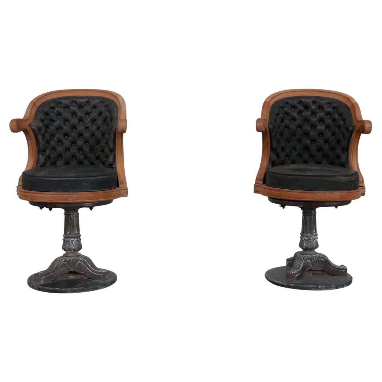 Pair of Antique 'Captain's" Swivel Office Chairs '2' For Sale