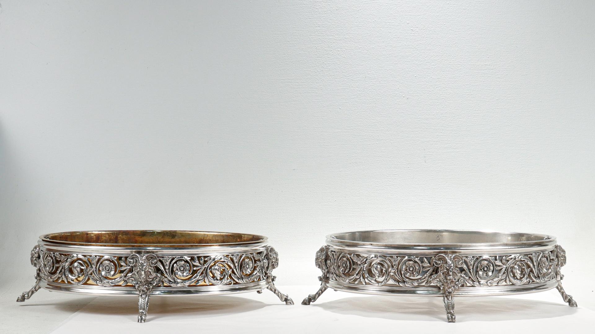 Paire de bols de centre de table anciens en bronze argenté de Cardeilhac, Paris en vente 9