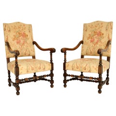 Pair of Antique Carolean Style Carved Oak Armchairs