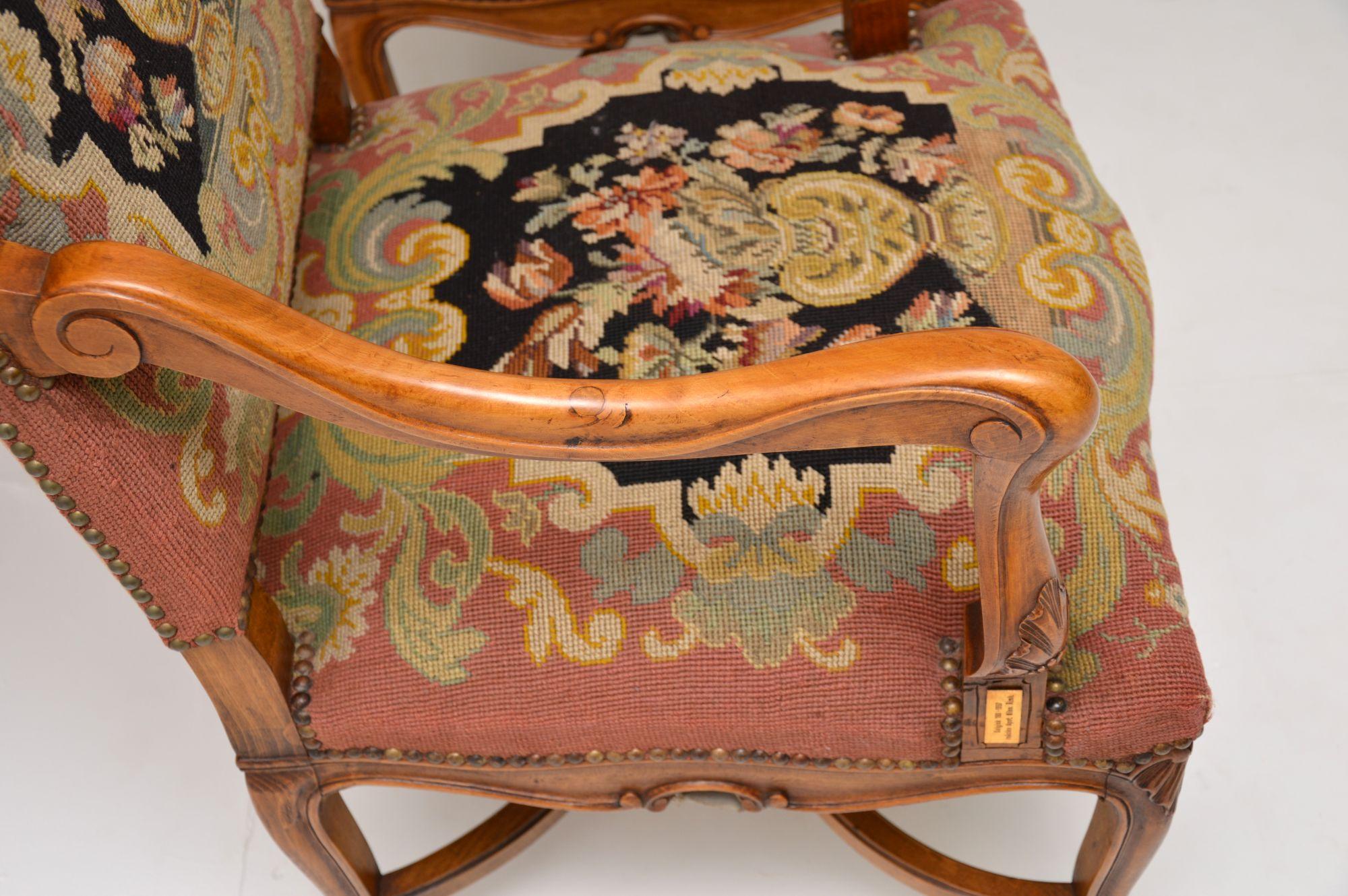 Walnut Pair of Antique Carolean Style Needlepoint Armchairs