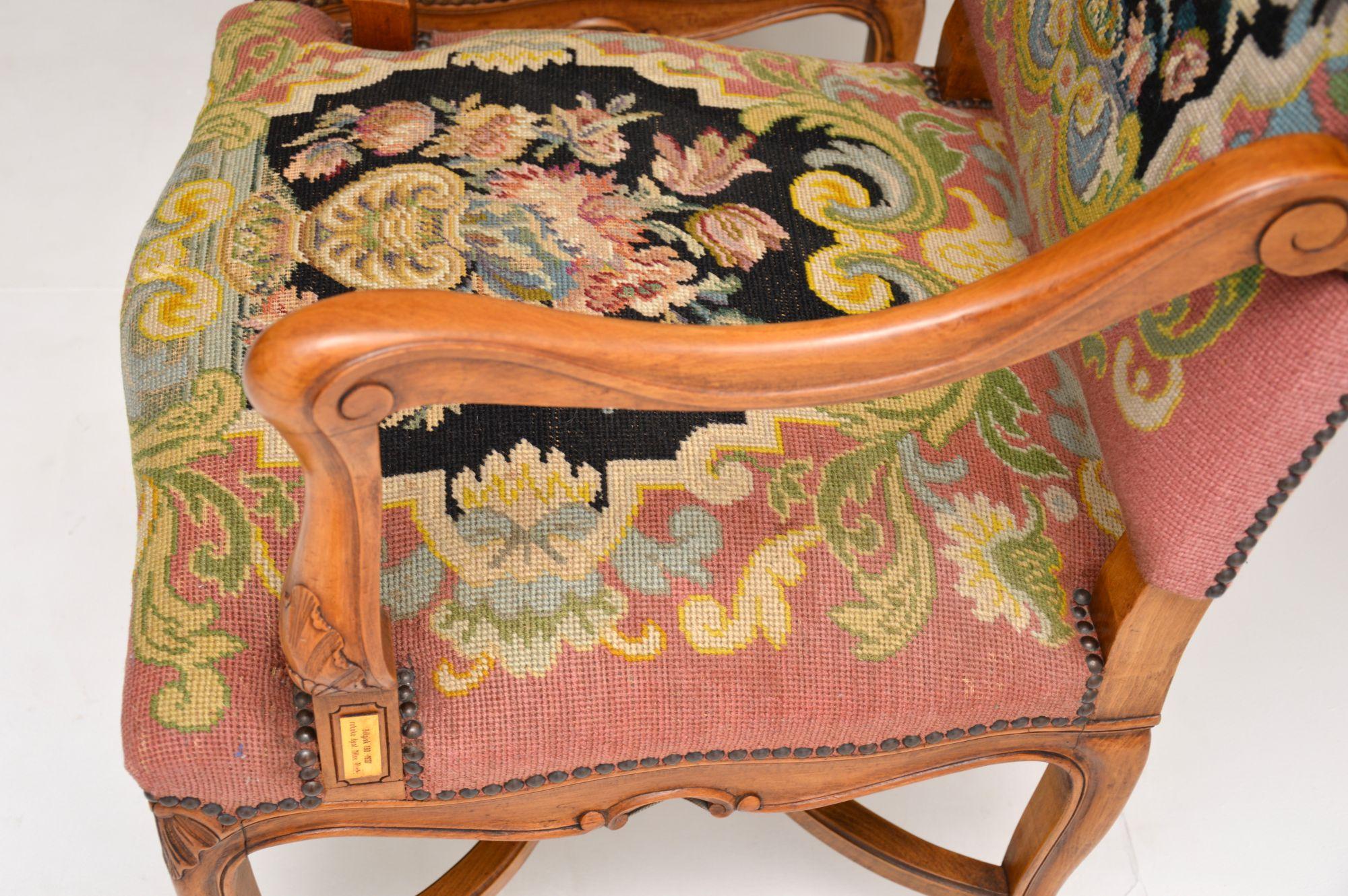Pair of Antique Carolean Style Needlepoint Armchairs 1