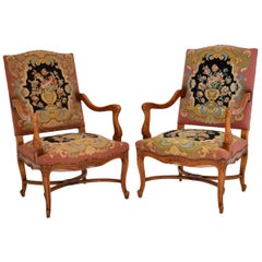 Pair of Antique Carolean Style Needlepoint Armchairs