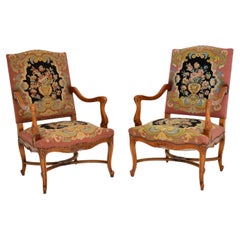 Pair of Antique Carolean Style Needlepoint Armchairs
