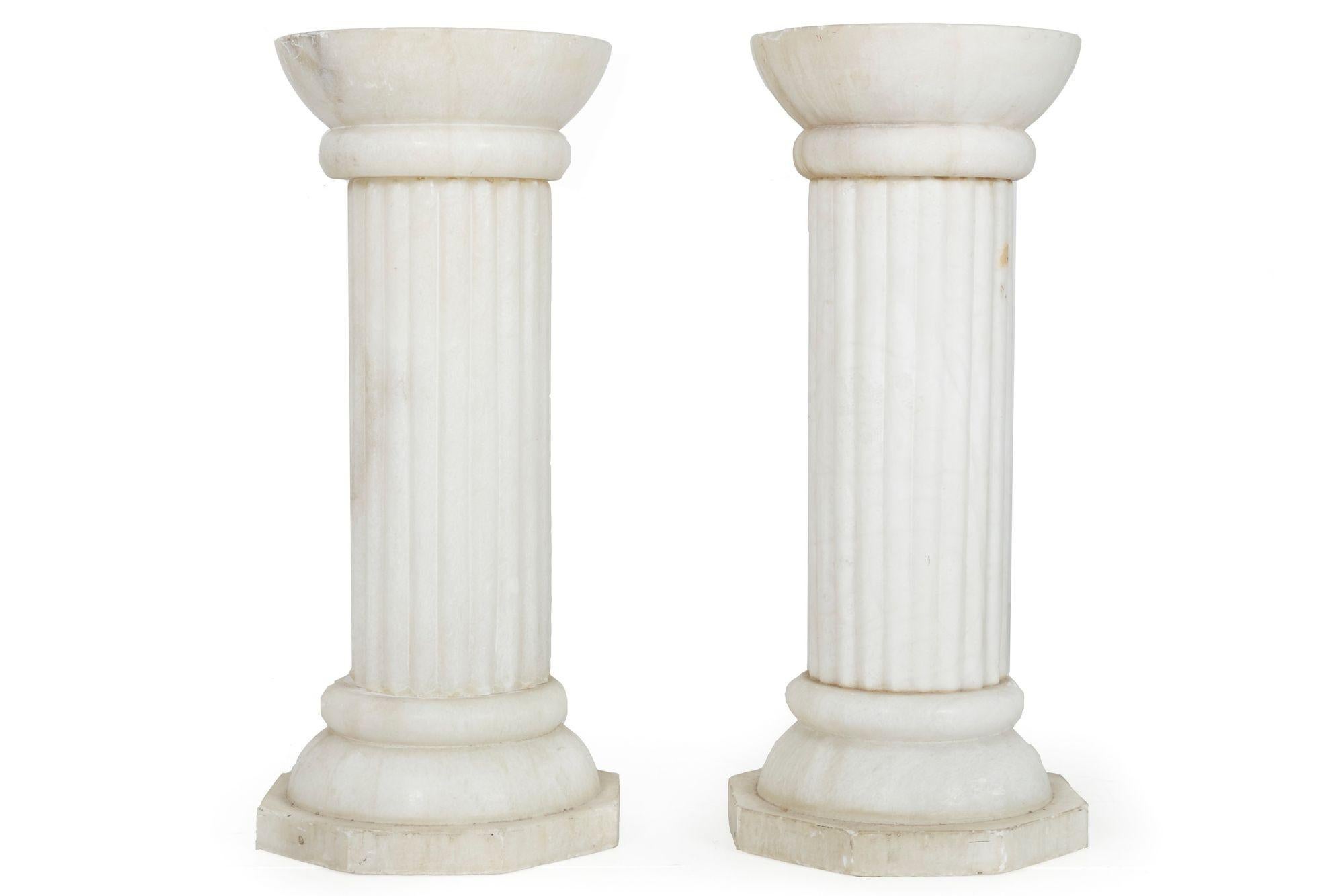 Classical Roman Pair of Antique Carrara Marble Column Pedestals
