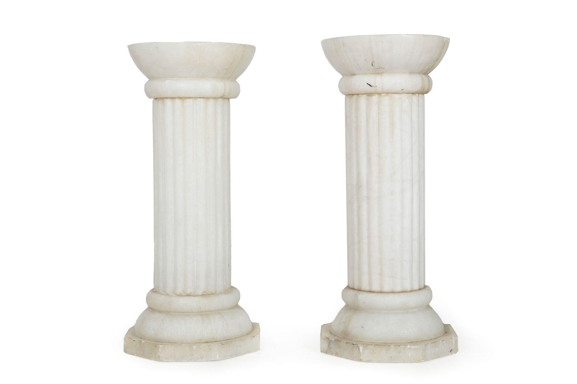 Italian Pair of Antique Carrara Marble Column Pedestals