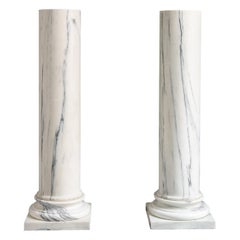 Pair of Antique Carrara Marble Sculpture Pedestal Colulmns