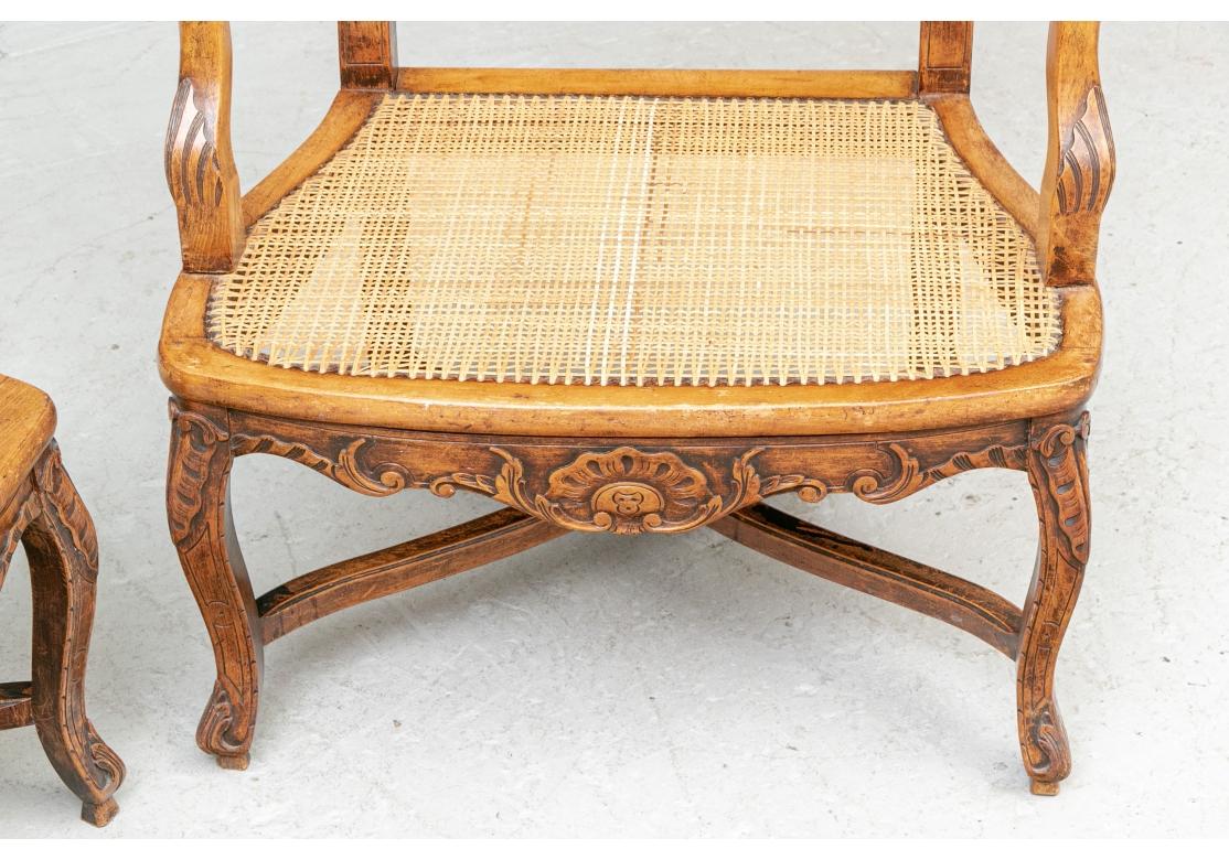 Louis XV Pair Of Antique Carved And Caned  French Provincial Fauteuils  For Sale