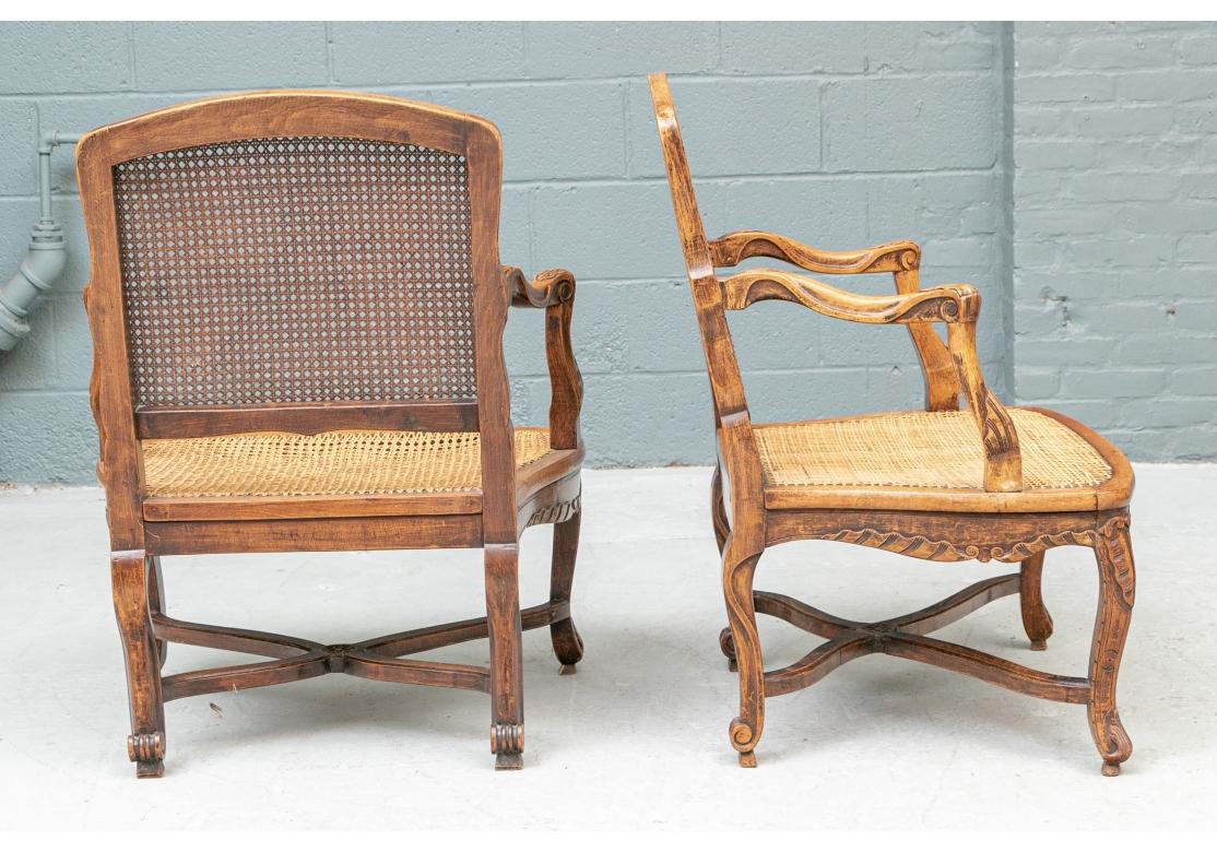 Pair Of Antique Carved And Caned  French Provincial Fauteuils  For Sale 1