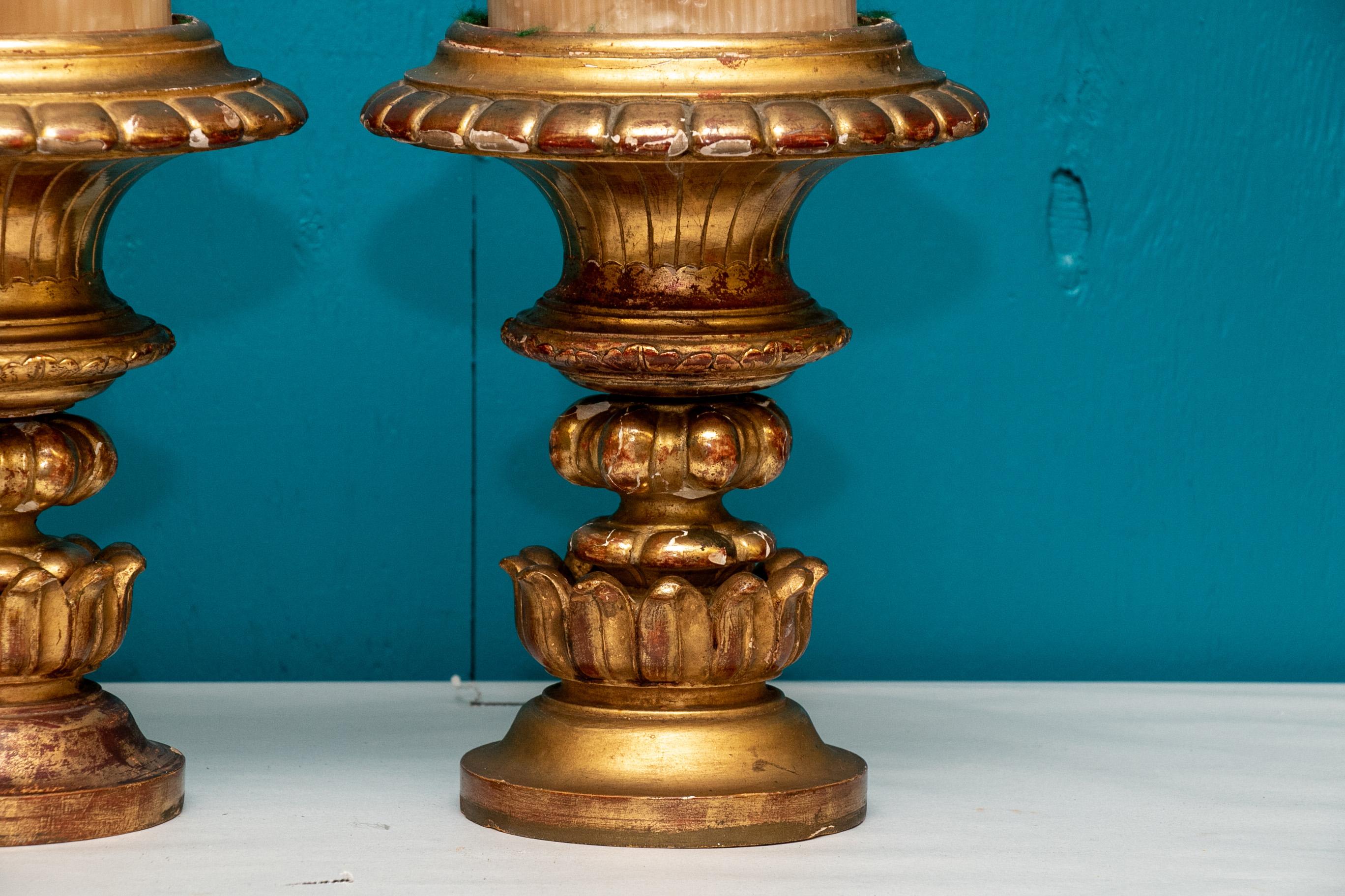 Italian Pair of Antique Carved and Gilt Candle Stands