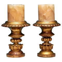 Pair of Antique Carved and Gilt Candle Stands