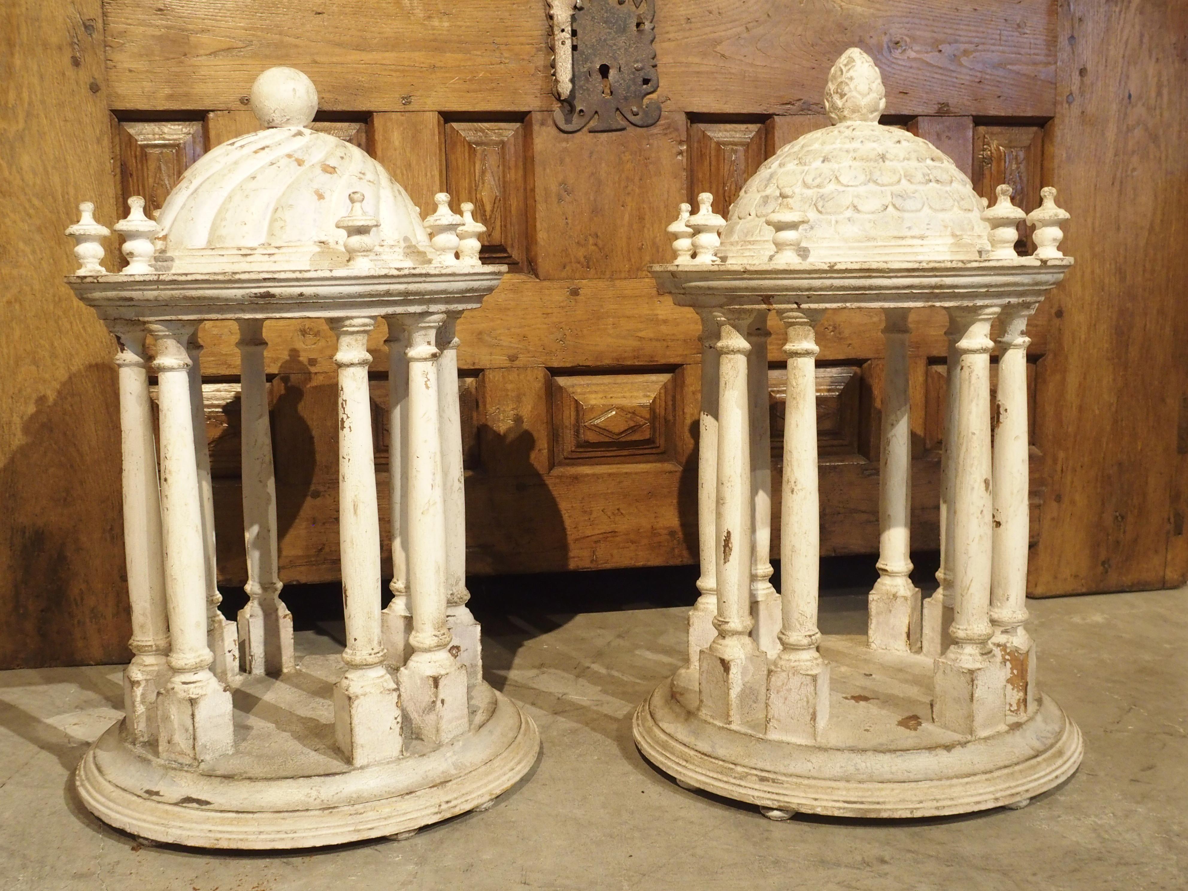 Pair of Antique Carved and Painted Wooden Grand Tour Temple Models, 19th Century 12