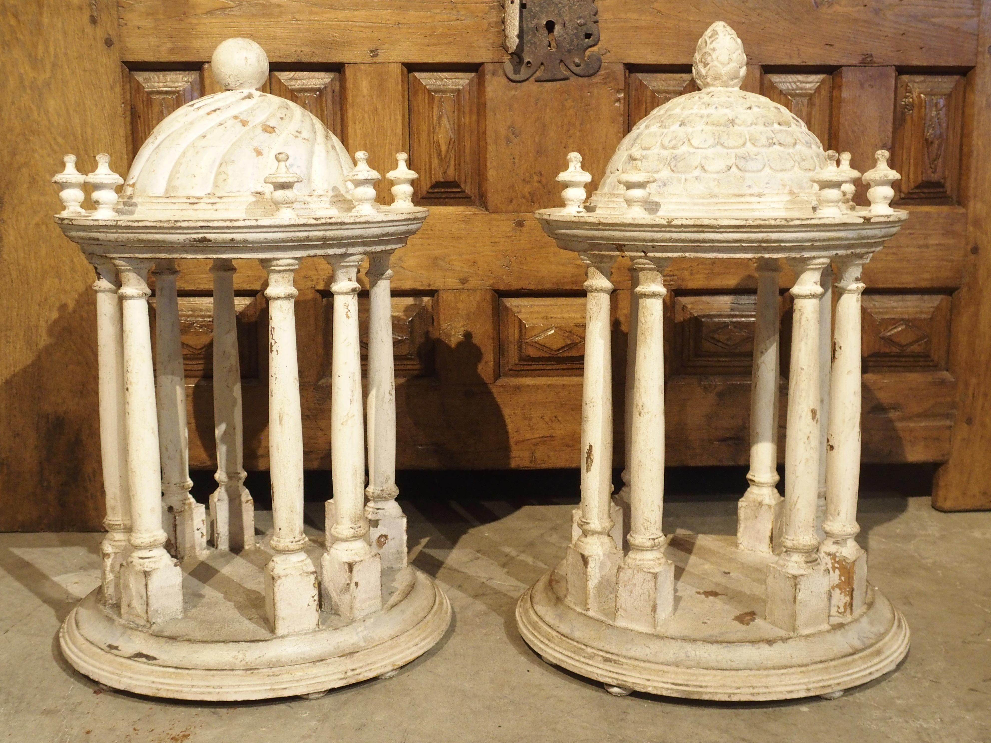 Pair of Antique Carved and Painted Wooden Grand Tour Temple Models, 19th Century 14