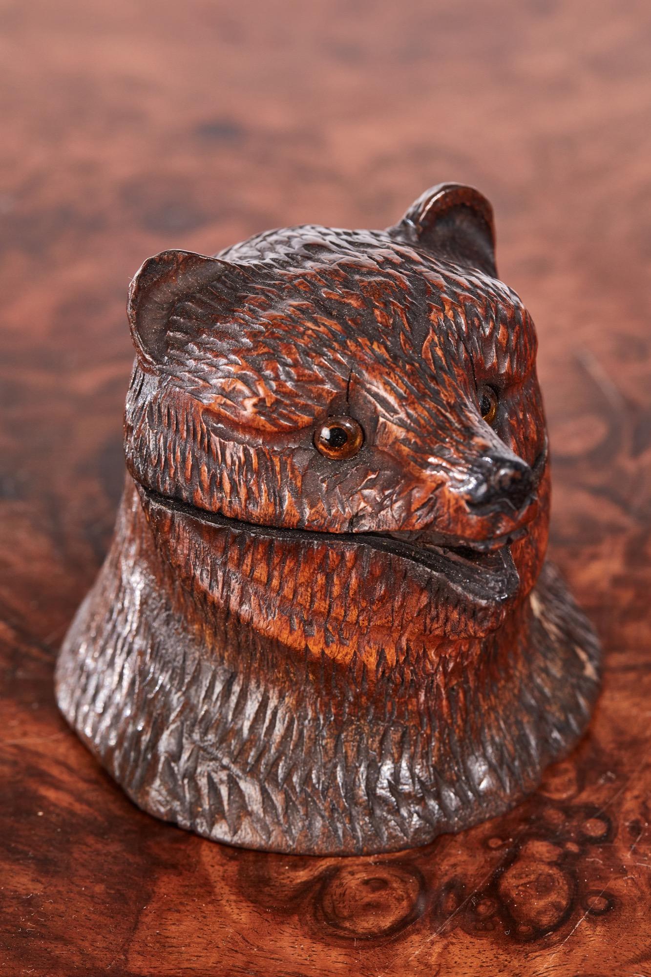 19th Century Pair of Antique Carved Black Forest Bear Inkwell For Sale