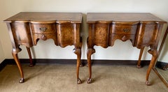 Pair of Antique Carved Burled Walnut Ball and Claw Console Tables