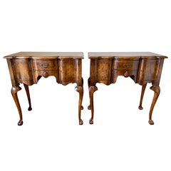 Pair of Antique Carved Burled Walnut Ball and Claw Console Tables