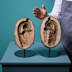 Pareja De Moldes Florales Antiguos Tallados En Composite Ex. Colección Tucker