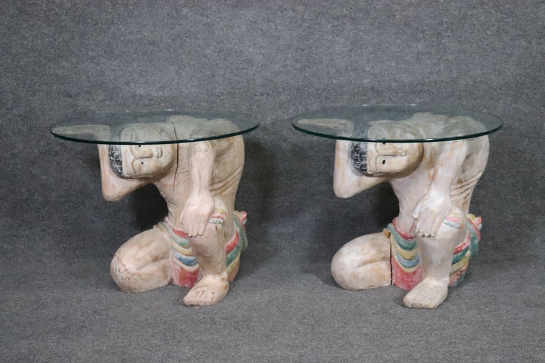 Pair of Antique Carved Figural Glass Top End Tables Side Tables For ...