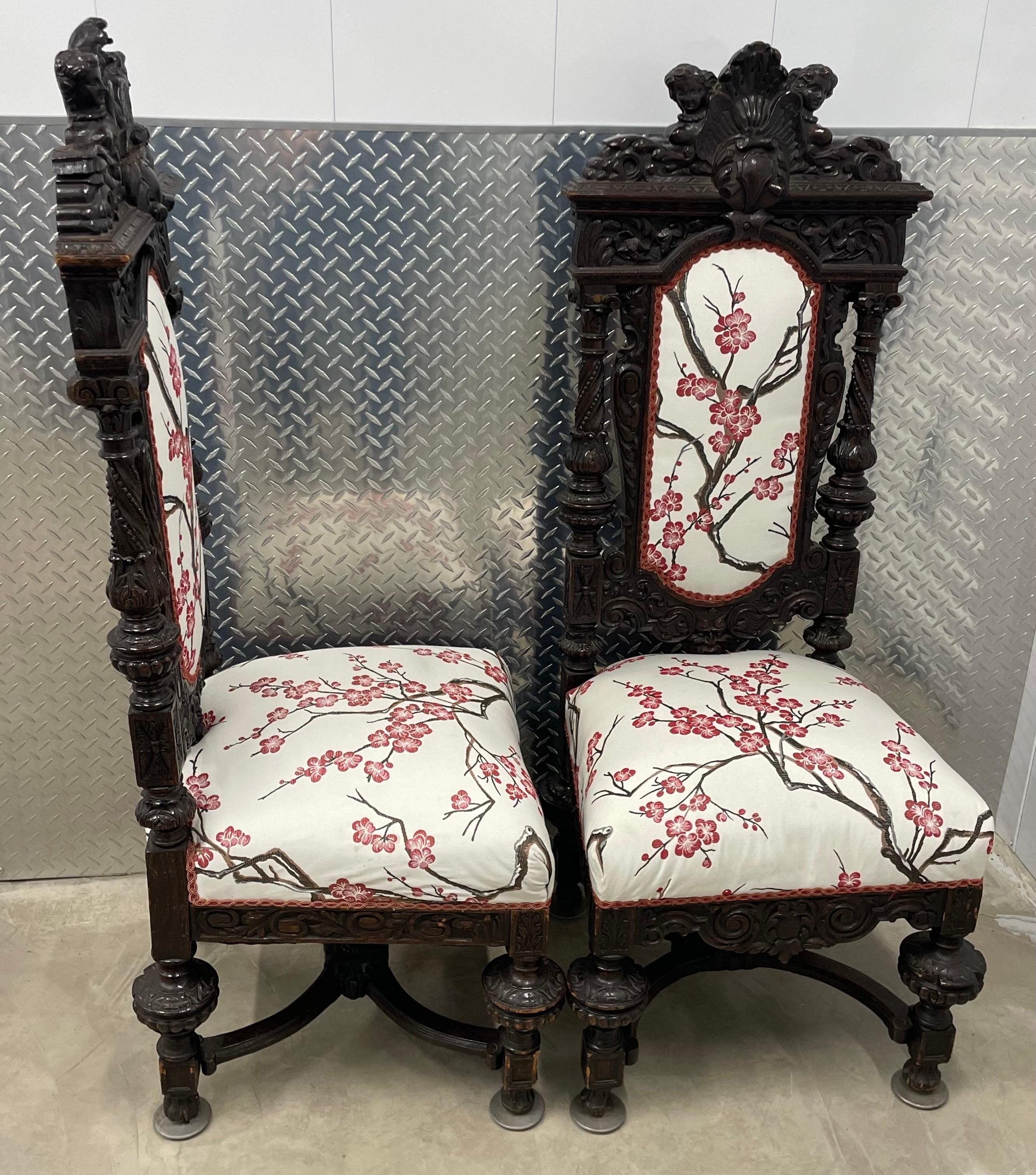 Paire de chaises d'appoint anciennes en bois dur sculpté, début du 20e siècle Bon état - En vente à Bedford Hills, NY