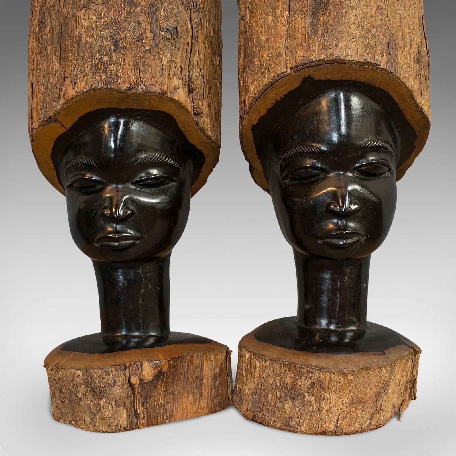 Pair of Antique Carved Heads, African, Ebony, Decorative Statue, Victorian 1