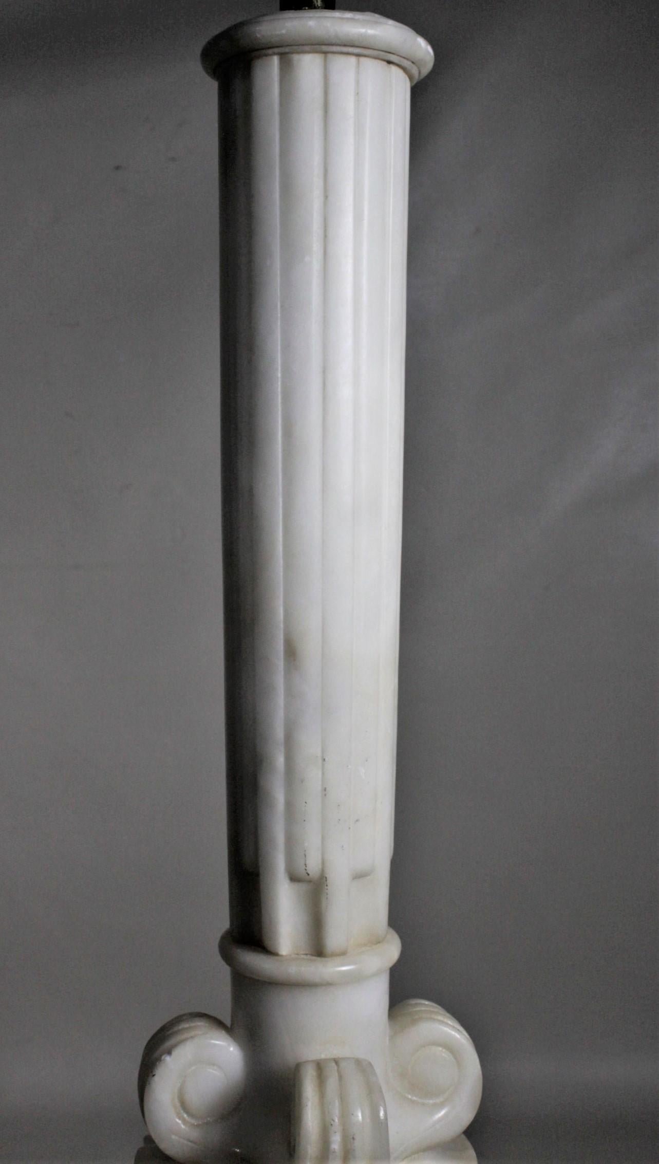 Pair of Antique Carved Alabaster Ionic Column Styled Table Lamp Bases 3