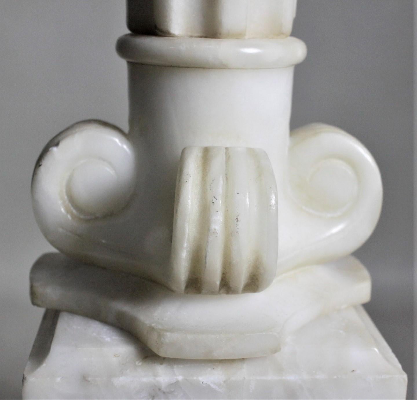 Pair of Antique Carved Alabaster Ionic Column Styled Table Lamp Bases 4
