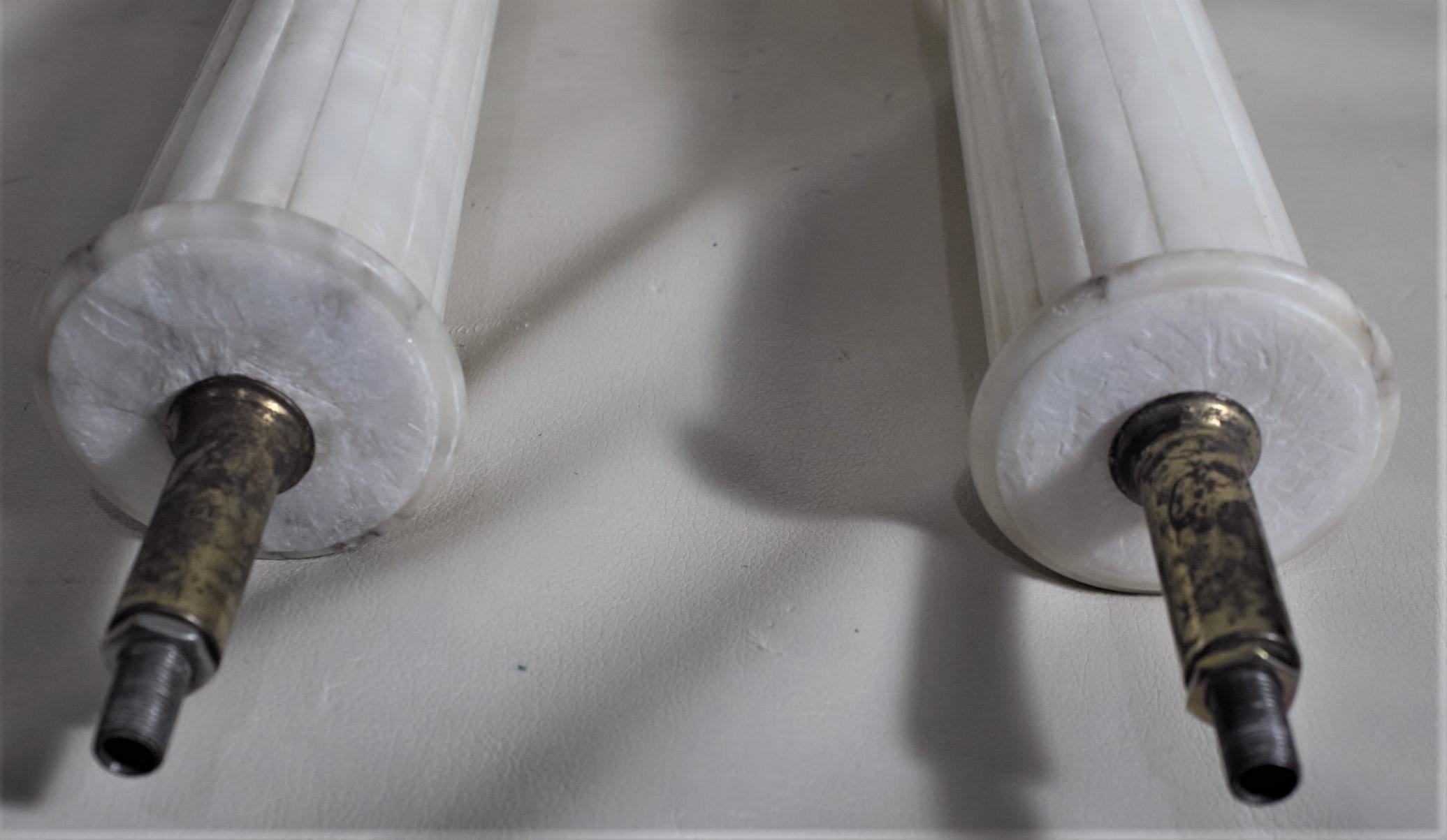 Pair of Antique Carved Alabaster Ionic Column Styled Table Lamp Bases 2