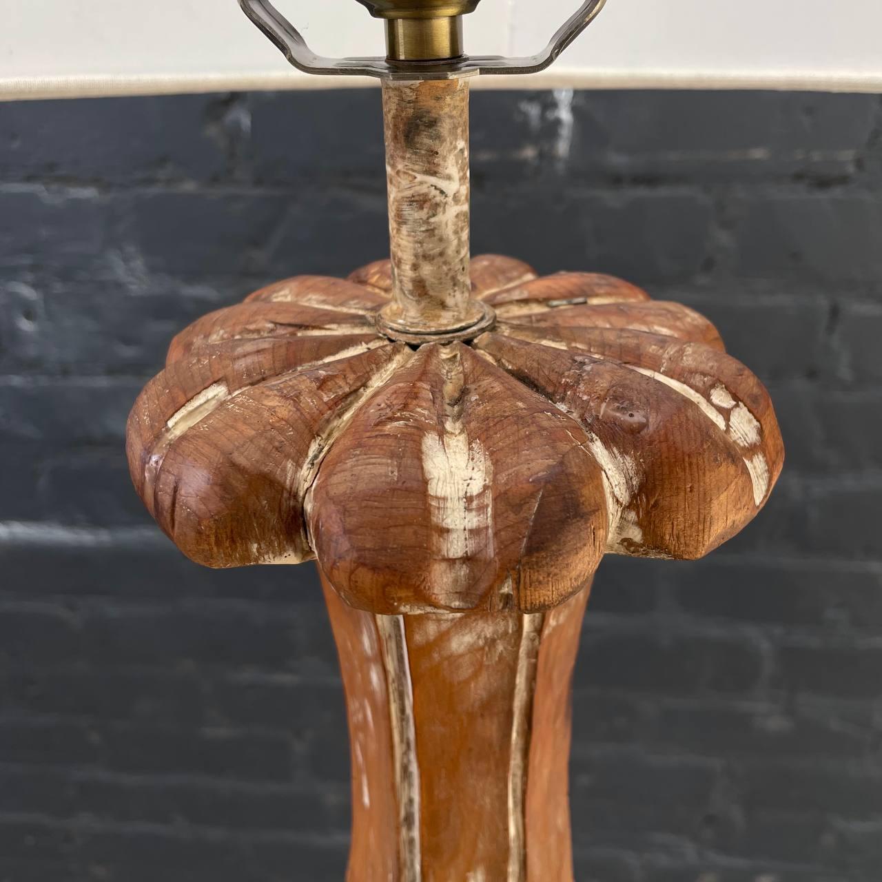 Pair of Antique Carved Italian Table Lamps with a Distressed Paint Finish For Sale 1