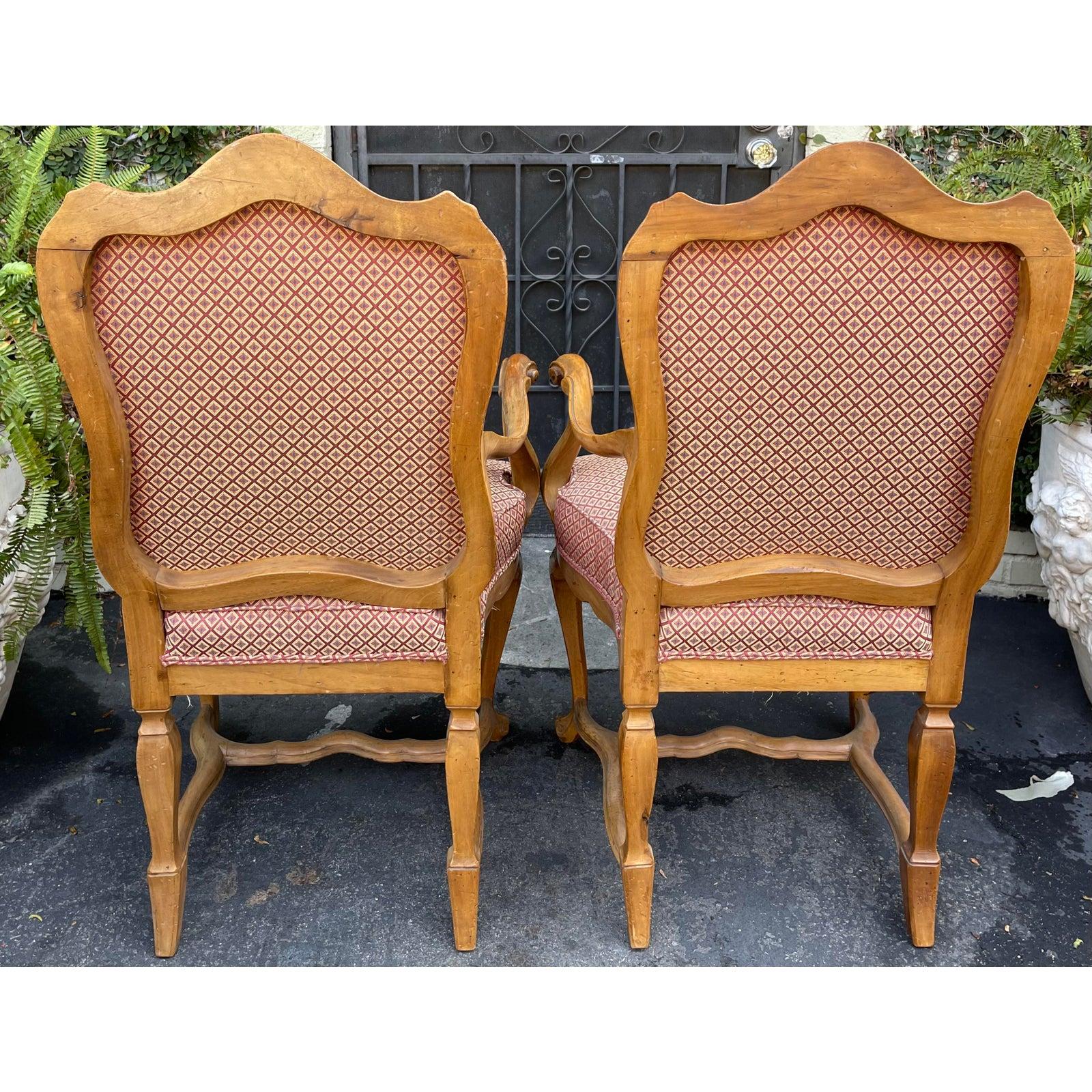 19th Century Pair of Antique Carved Italian Walnut Arm Chairs