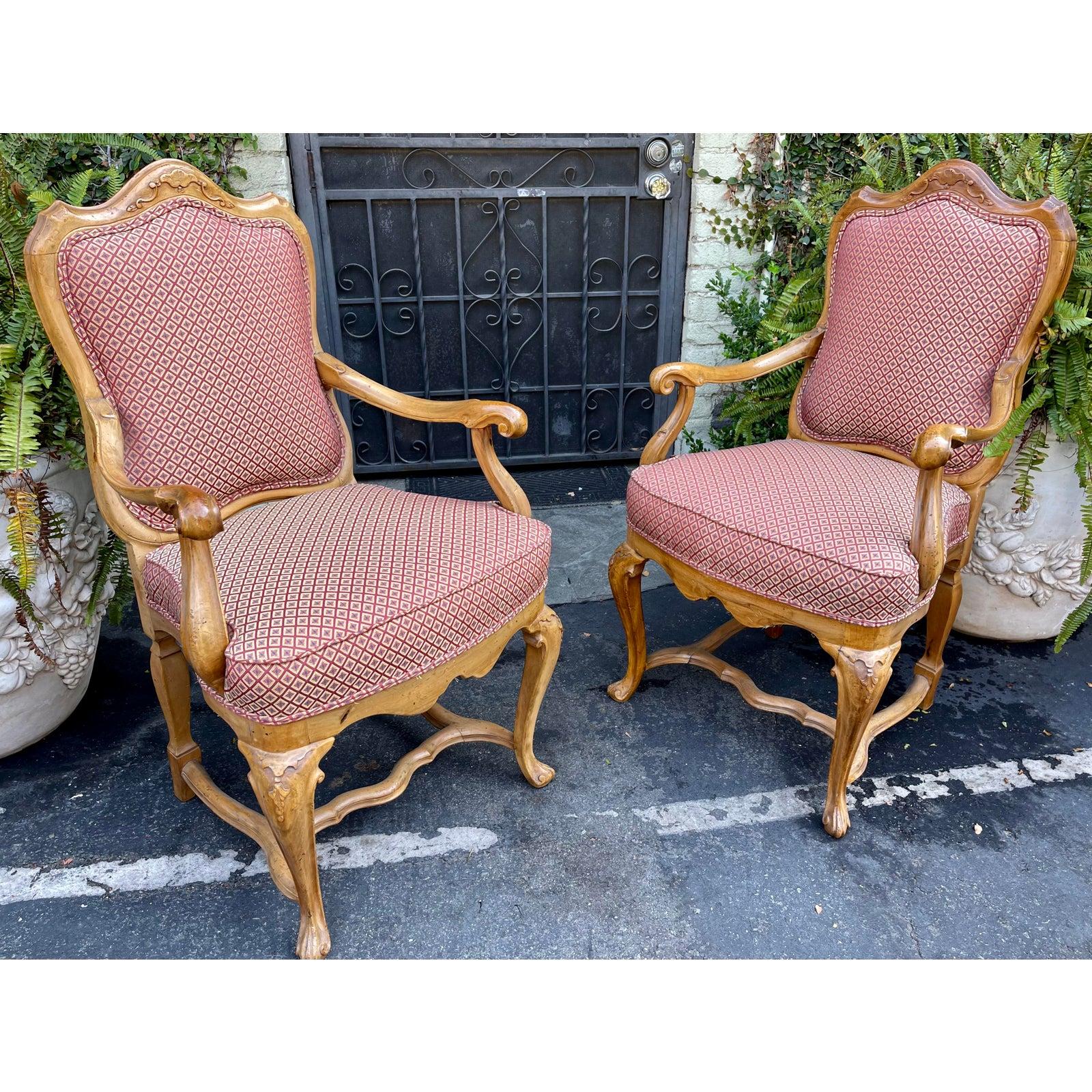 Pair of Antique Carved Italian Walnut Arm Chairs 1