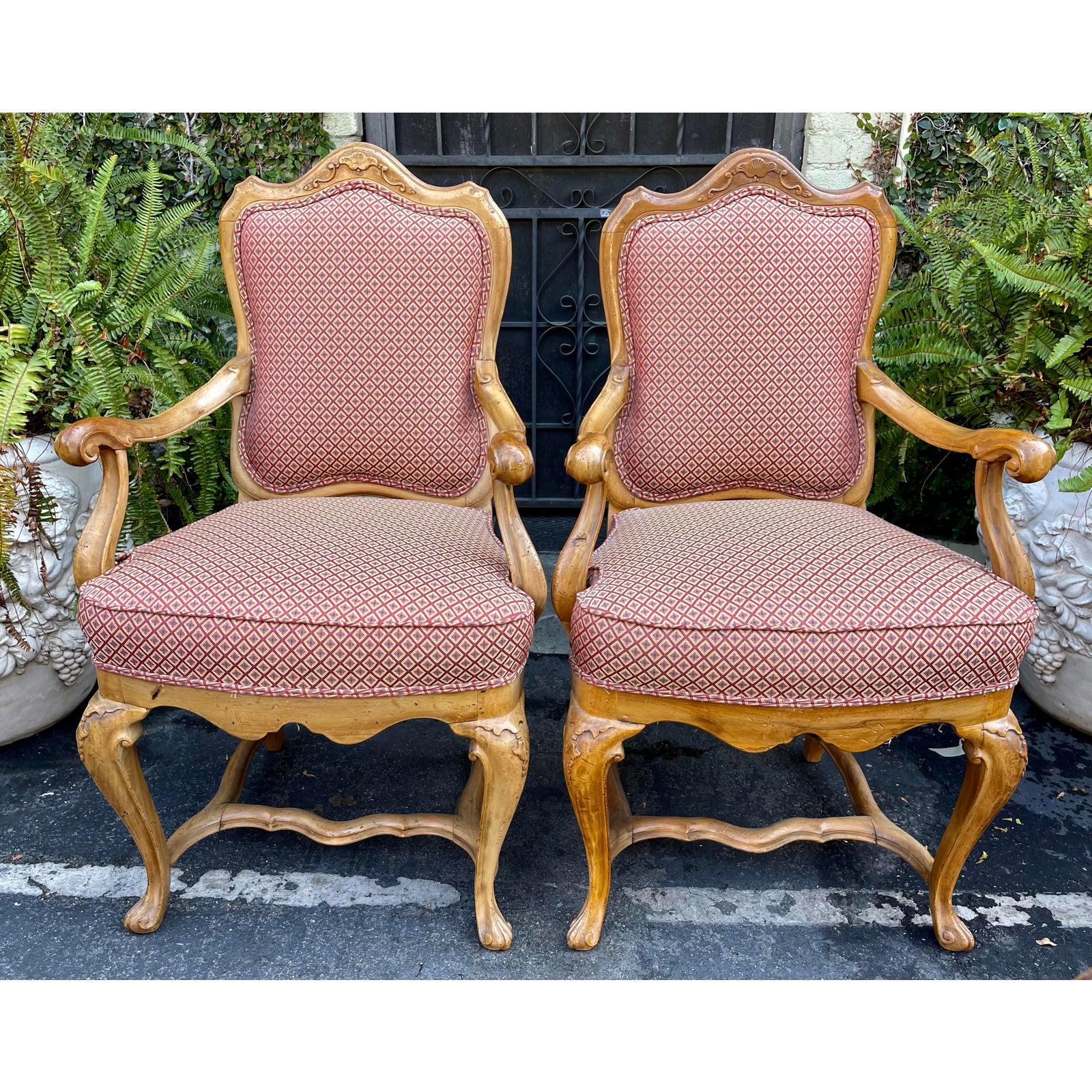 Pair of Antique Carved Italian Walnut Arm Chairs 2