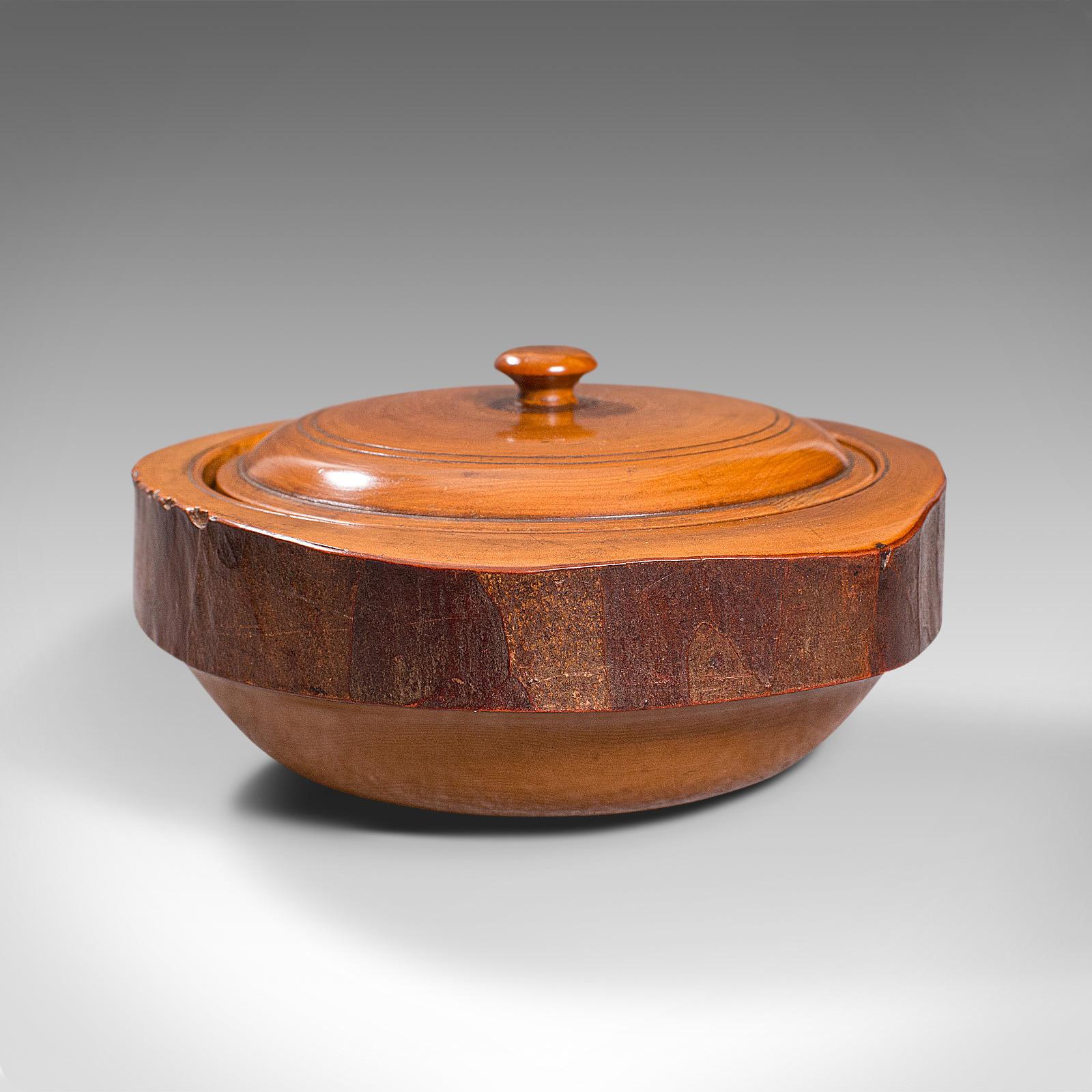 19th Century Pair of Antique Carved Lidded Bowls, Treen, English, Yew, Victorian, circa 1900 For Sale