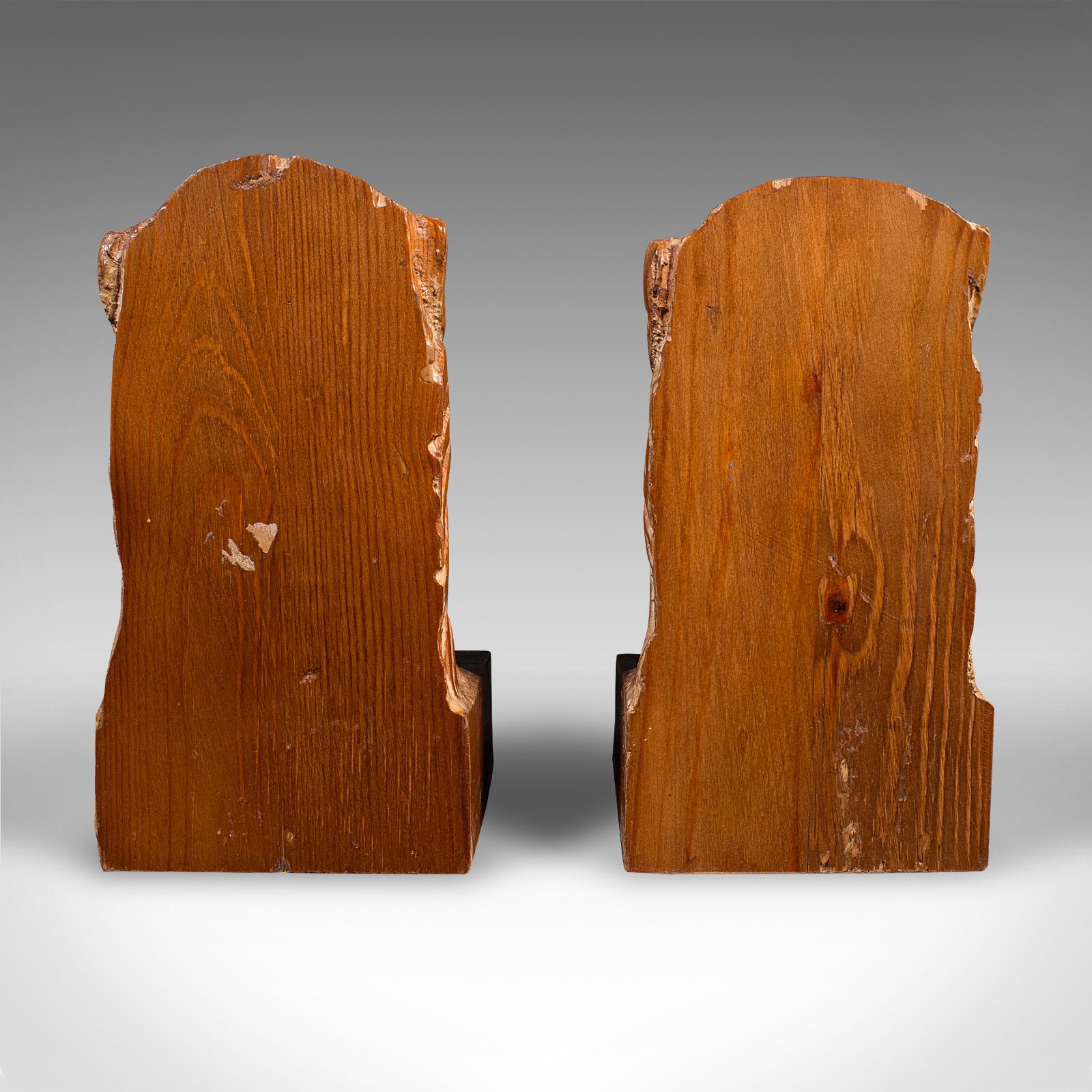 Pair of Antique Carved Lion Bookends, English Pine, Georgian Revival, Edwardian In Good Condition For Sale In Hele, Devon, GB