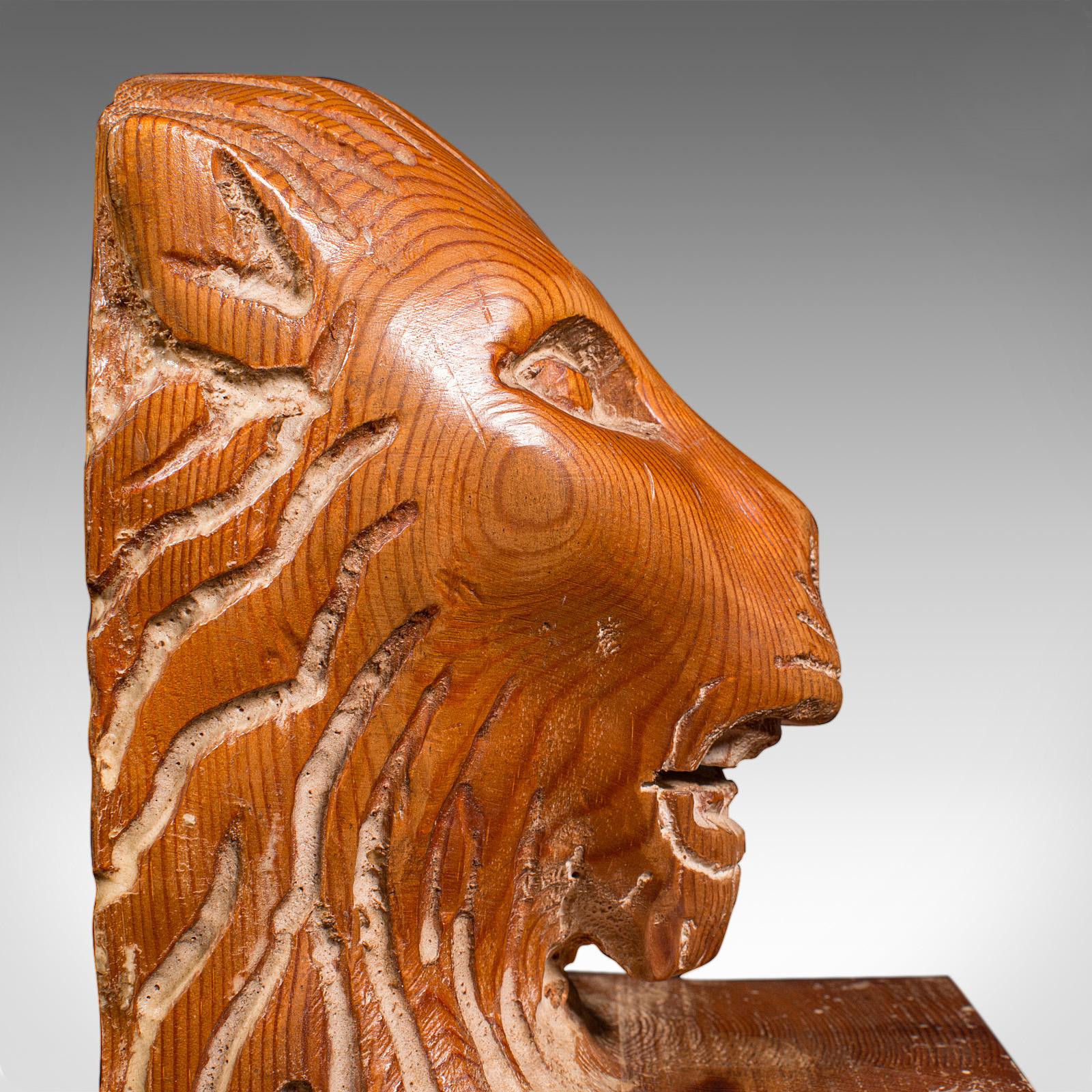 Pair of Antique Carved Lion Bookends, English Pine, Georgian Revival, Edwardian For Sale 4