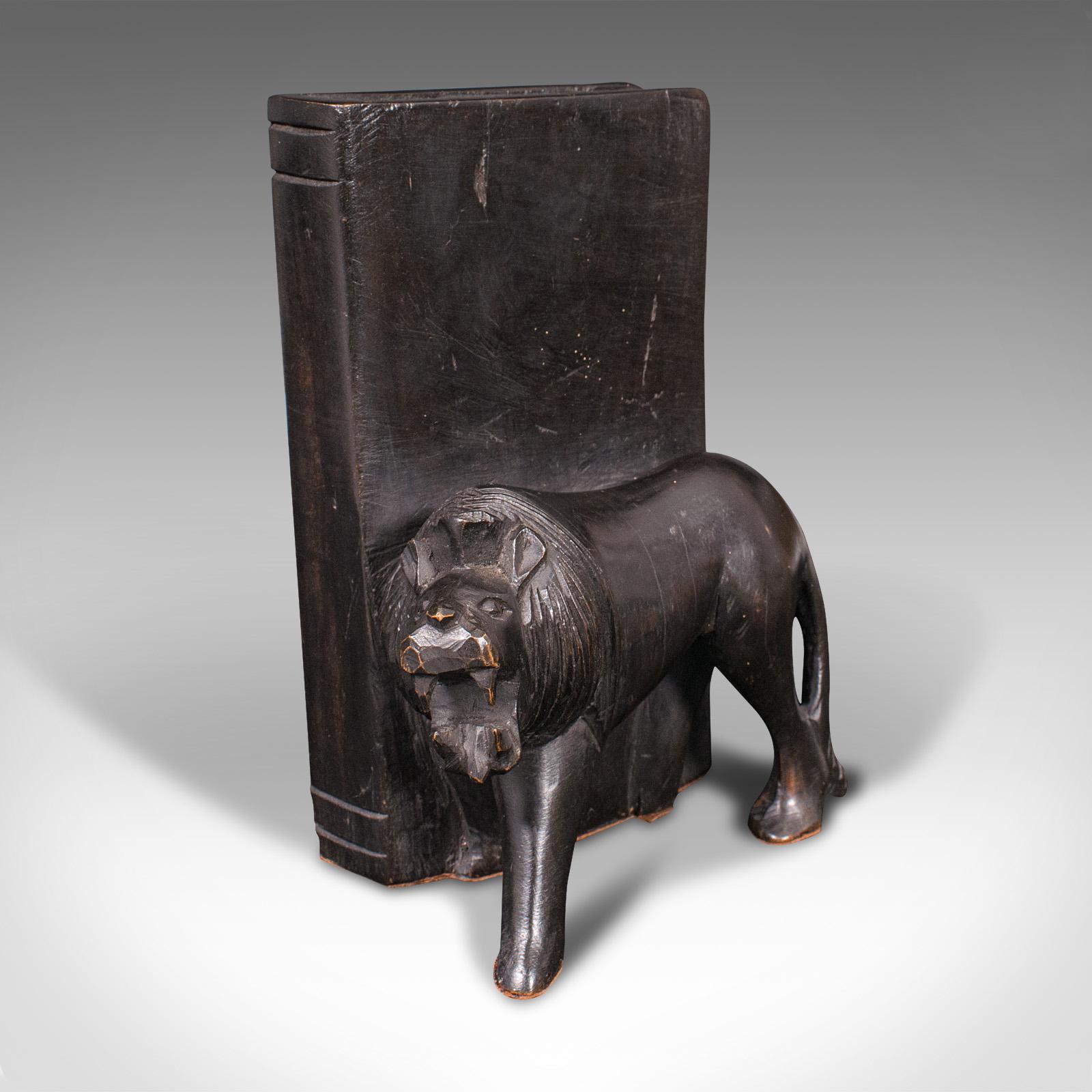 19th Century Pair of Antique Carved Lion Bookends, Oriental, Ebonised, Book Rest, Victorian For Sale