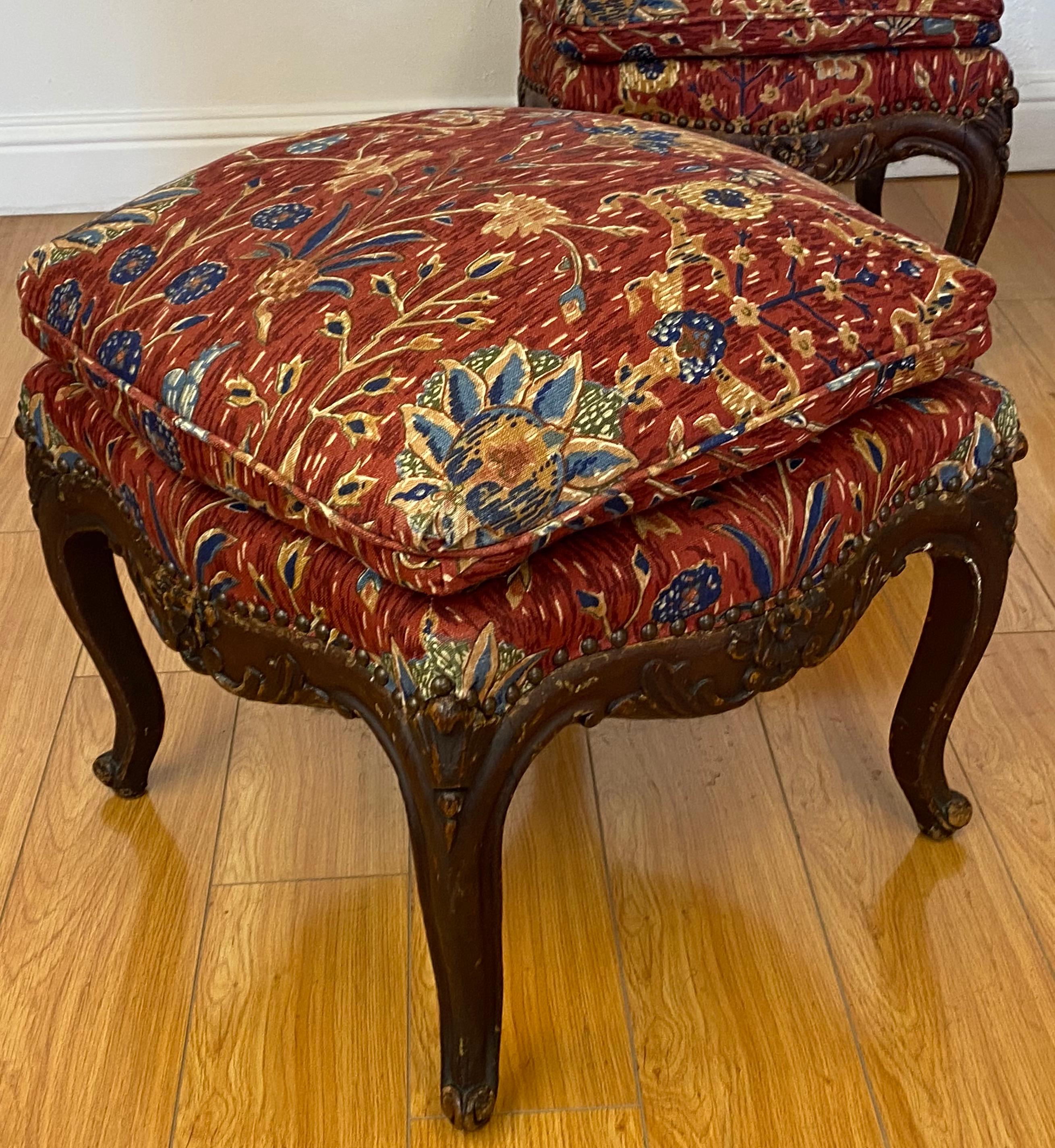 Pair of Antique Carved Mahogany Framed Benches In Good Condition In San Francisco, CA