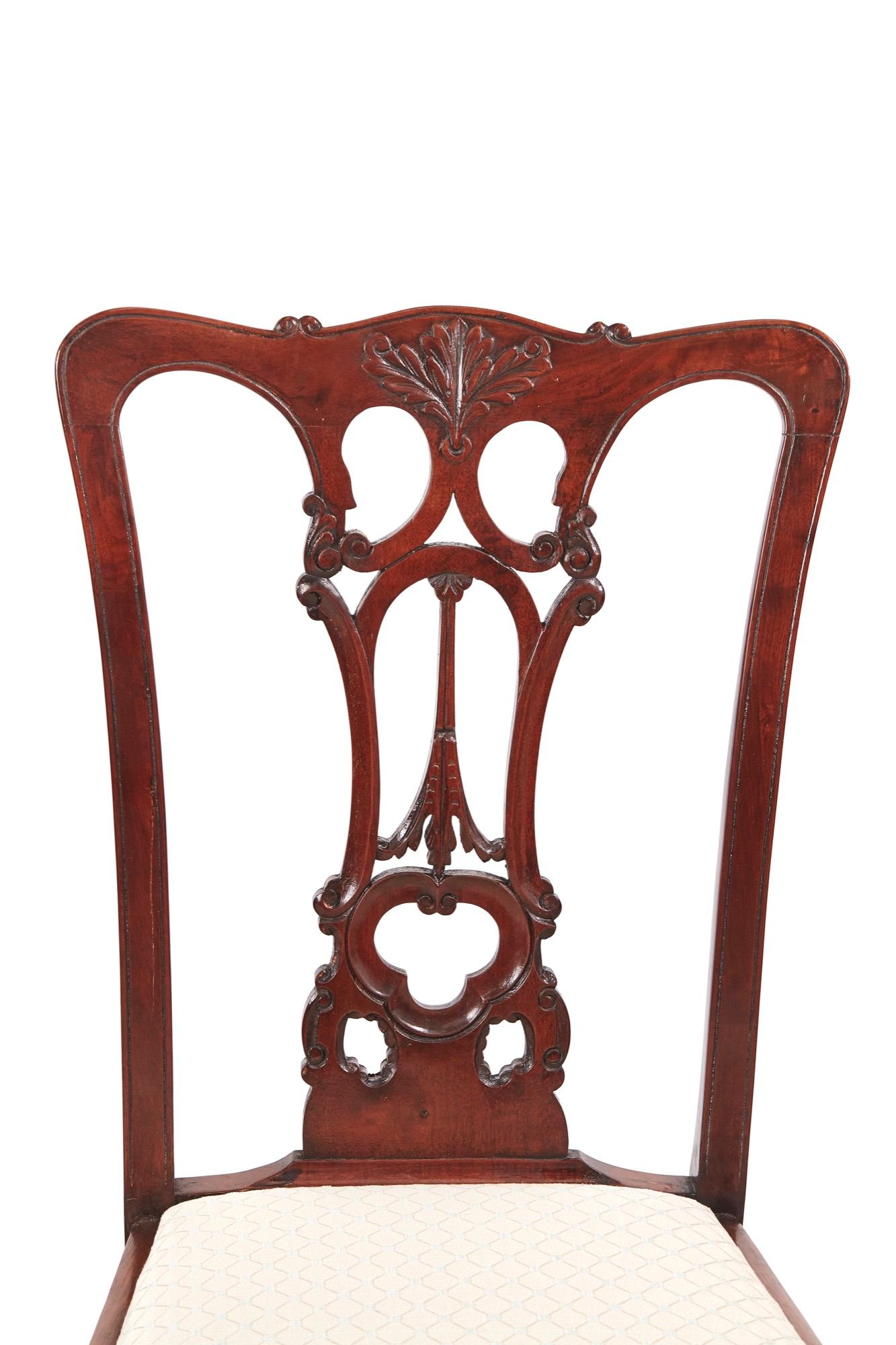 Victorian Pair of Antique Carved Mahogany Side Chairs For Sale