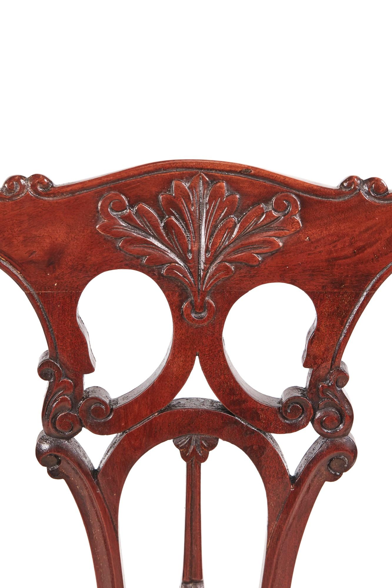 European Pair of Antique Carved Mahogany Side Chairs For Sale