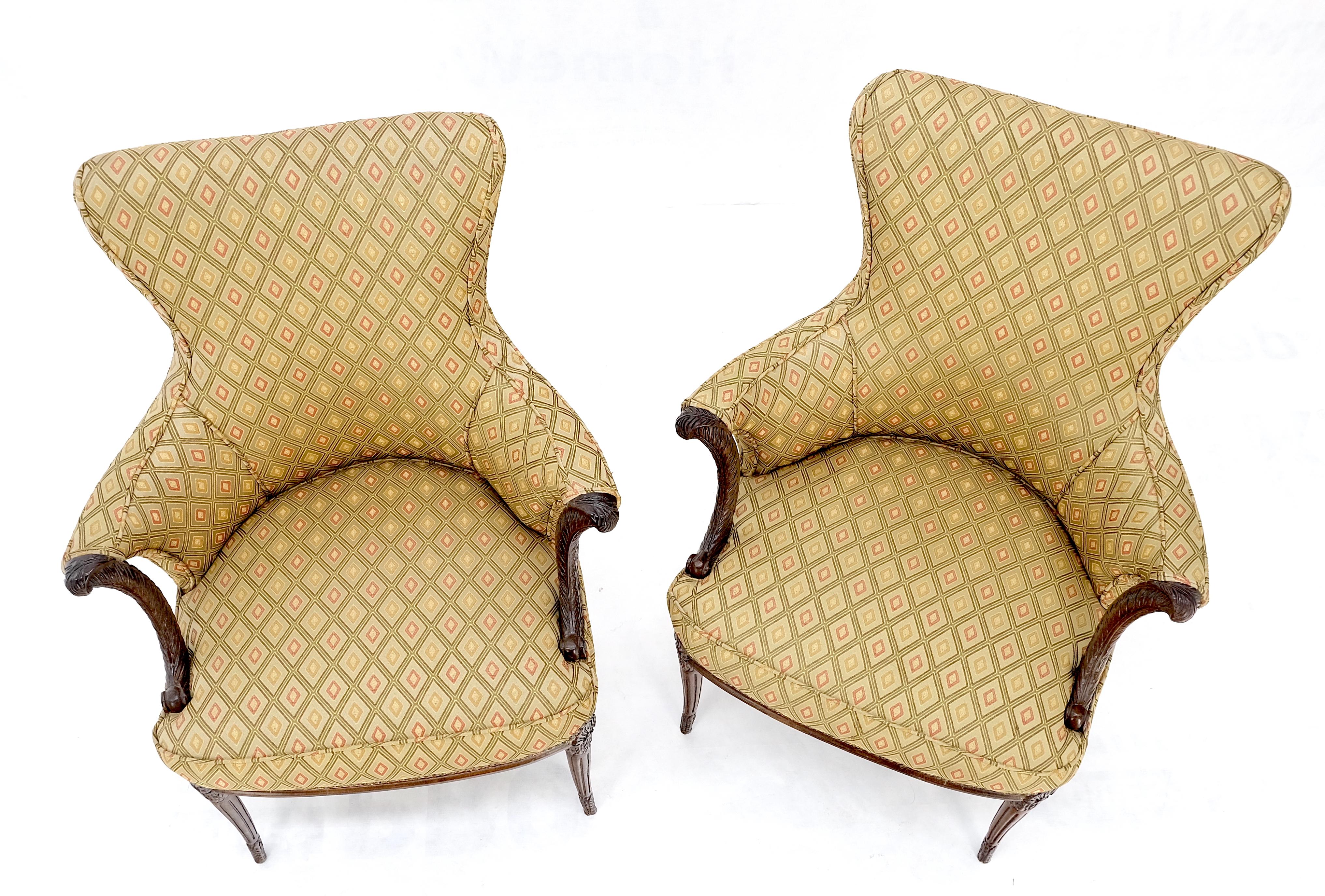 Pair of Antique Carved Mahogany Upholstered  Fireside Arm Chairs  For Sale 5