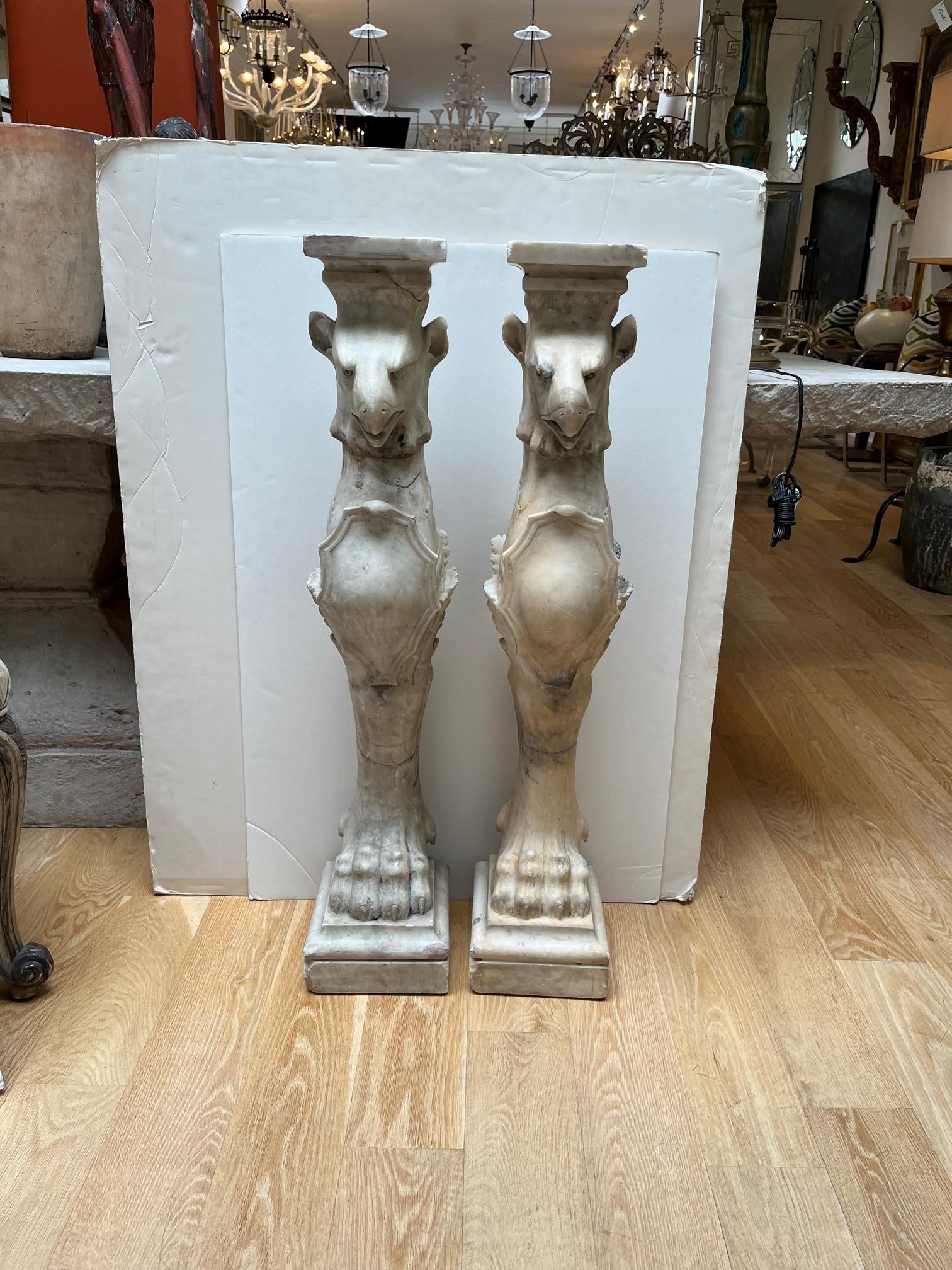 Pair of Antique Carved Marble Gargoyle Pedestals For Sale 2