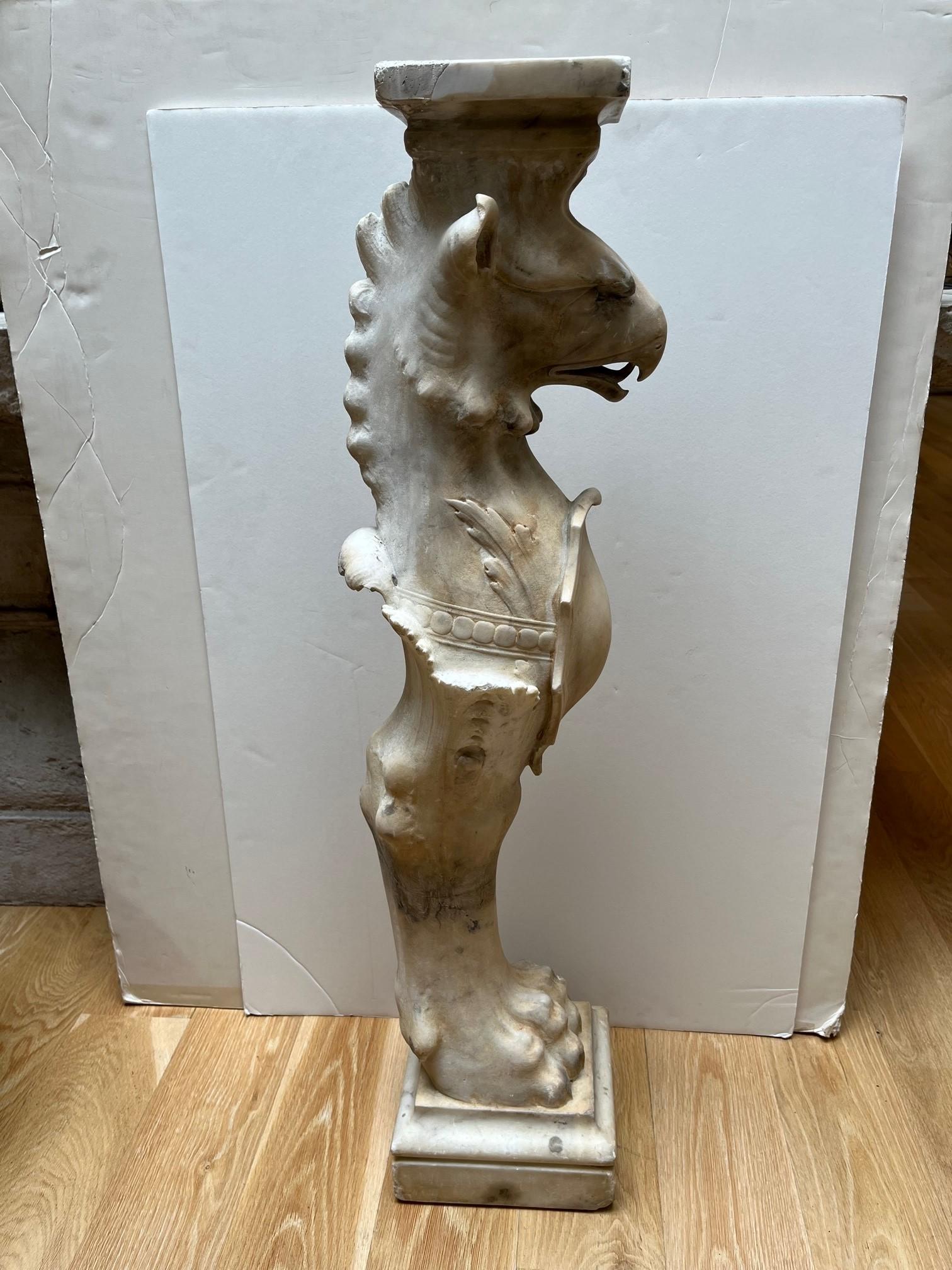 Pair of Antique Carved Marble Gargoyle Pedestal, Made from Solid Marble, in the Shape of Eagle Head and Claw Feet, these are great for a Console Table
Top: 5.5