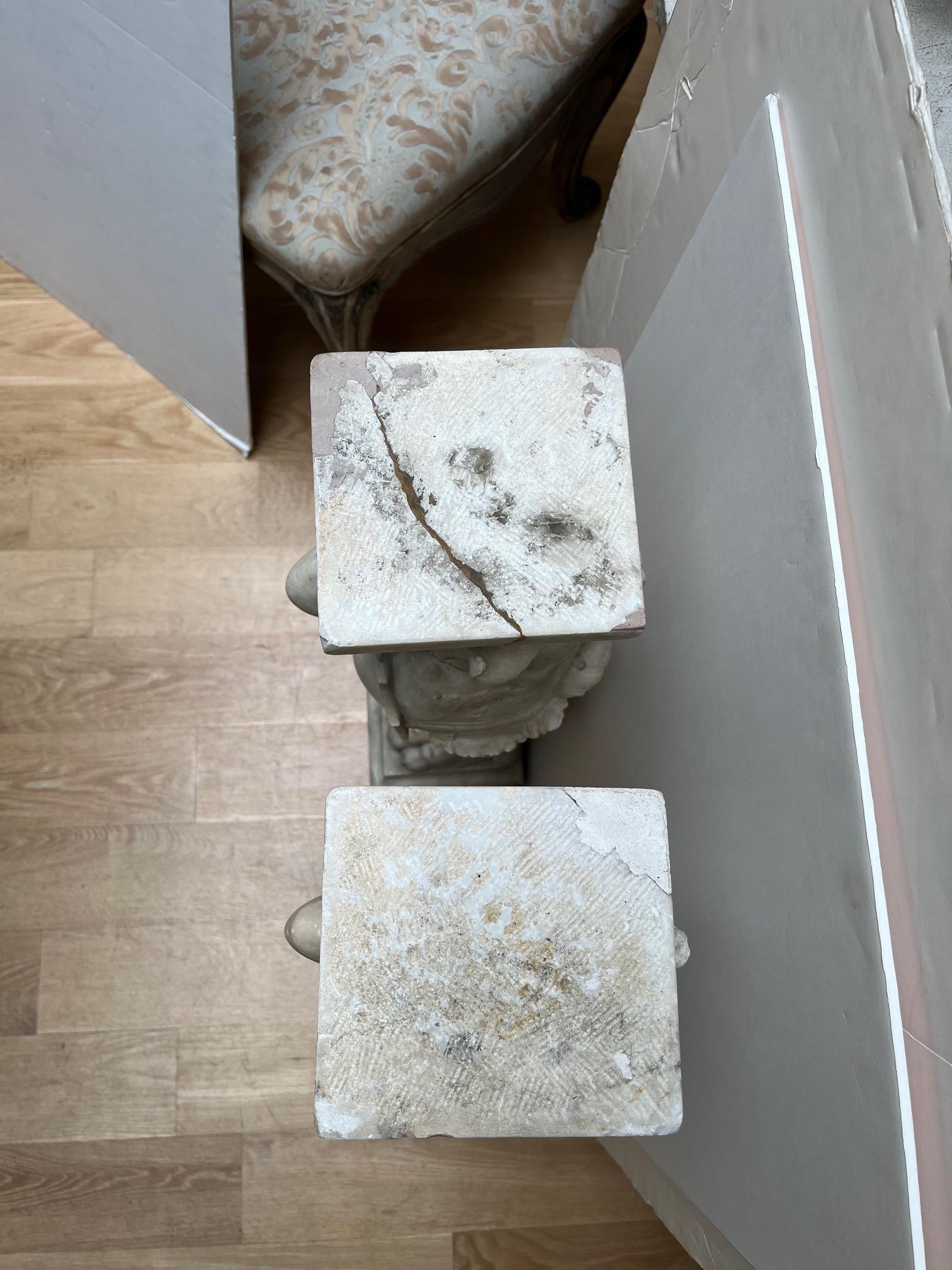 19th Century Pair of Antique Carved Marble Gargoyle Pedestals For Sale
