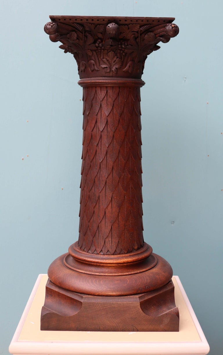 Pair of Antique Carved Oak Column Pedestals For Sale at 1stDibs