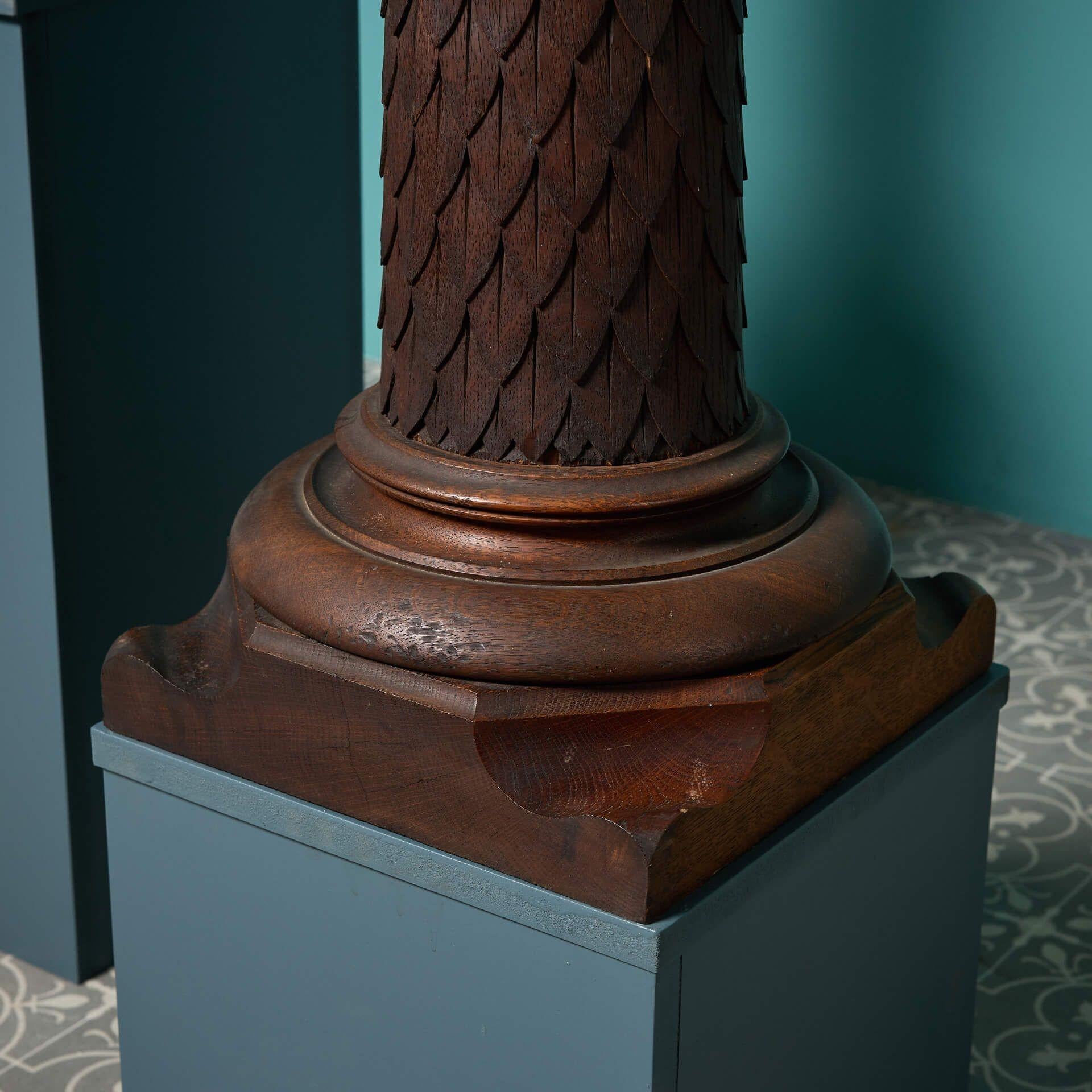 Pair of Antique Carved Oak Column Pedestals For Sale 1