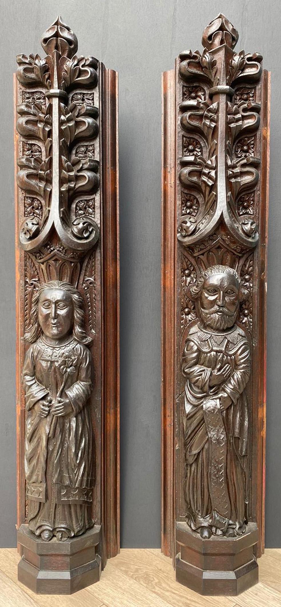 Pair of Antique Carved Oak Figures 1