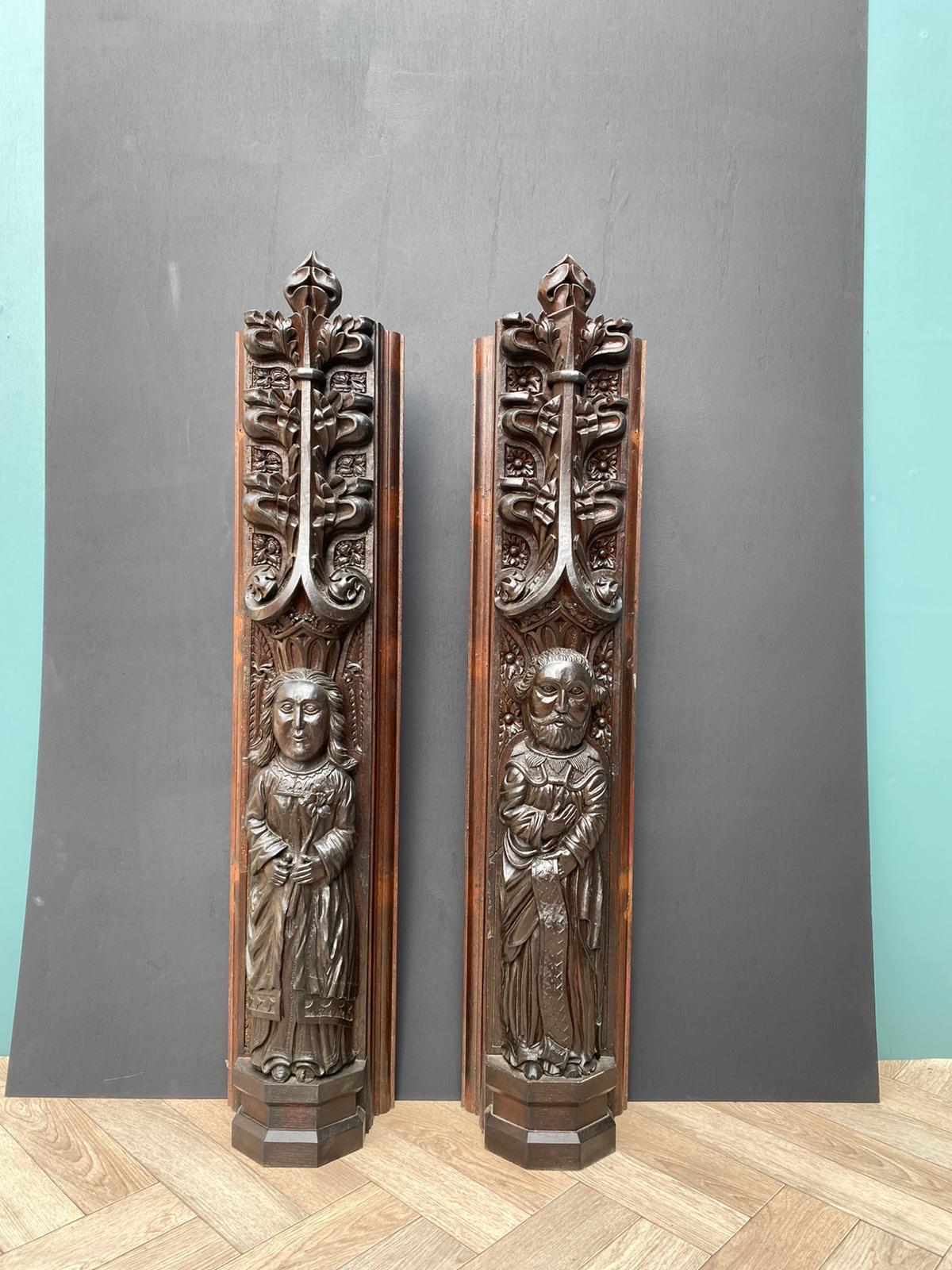 Pair of Antique Carved Oak Figures 3