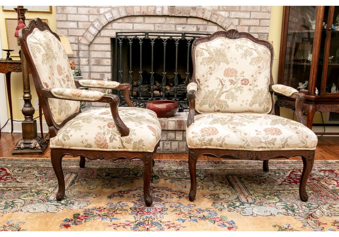 Pair Of Antique Carved Oak Louis XV Style Fauteuil For Sale 8