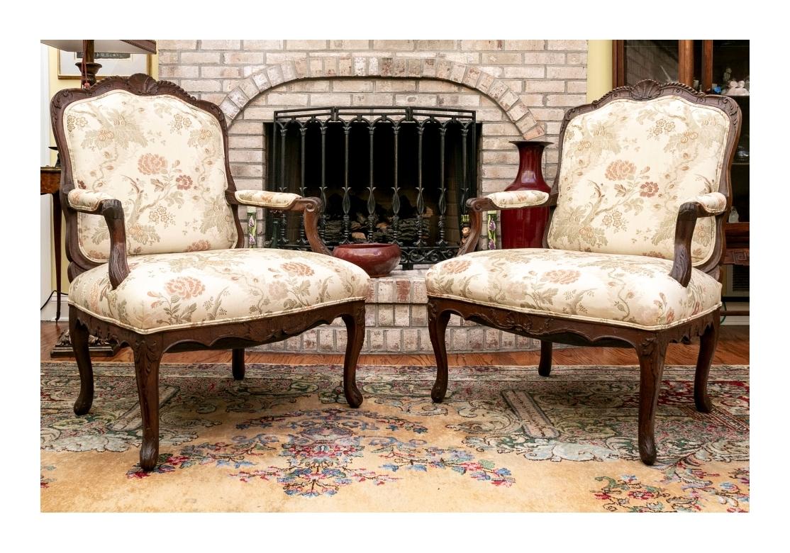 Pair Of Antique Carved Oak Louis XV Style Fauteuil For Sale 11