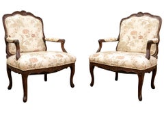 Pair Of Antique Carved Oak Louis XV Style Fauteuil