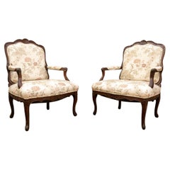 Pair Of Used Carved Oak Louis XV Style Fauteuil