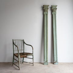 Pair Of Antique Carved Painted Wooden Pilaster Half Columns, 19th Century